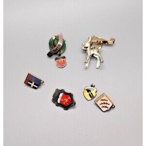 Vintage Germany France USSR Hat Lapel Pin & Charms Lot Of 6 Travel Souvenir